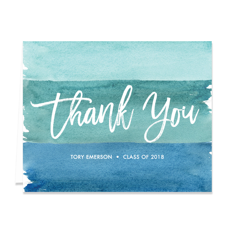 "Tory" Turquoise Watercolor Graduation Thank You Card