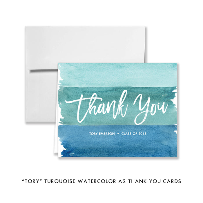 "Tory" Turquoise Watercolor Graduation Thank You Card