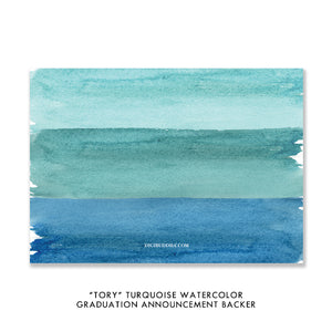 "Tory" Turquoise Watercolor Graduation Announcement
