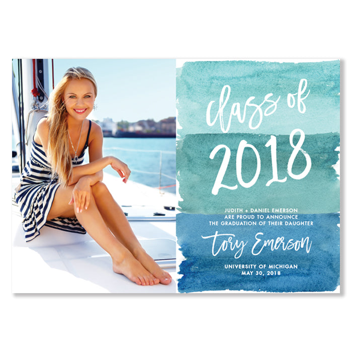 "Tory" Turquoise Blue Watercolor Graduation Annoucement