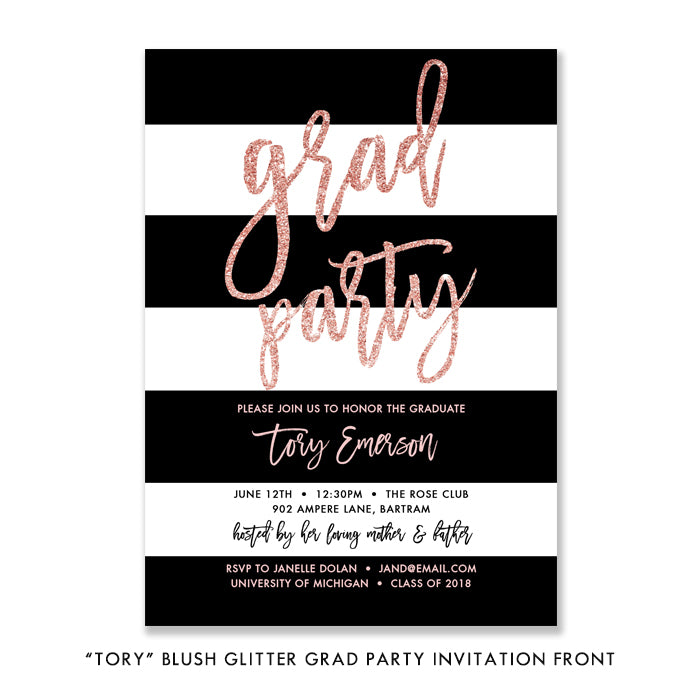 "Tory" Blush Pink Glitter Graduation Party Invitation