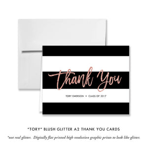 "Tory" Blush Glitter Graduation Thank You Card