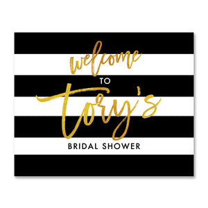"Tory" Black White + Gold Bridal Shower Welcome Sign