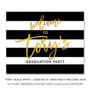 "Tory" Black White + Gold Graduation Announcement