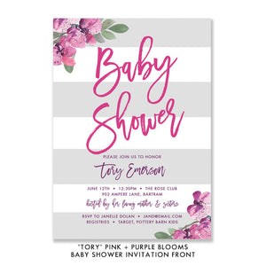 "Tory" Pink + Purple Blooms Baby Shower Invitation