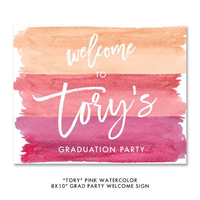 "Tory" Pink Ombre Watercolor Graduation Party Invitation