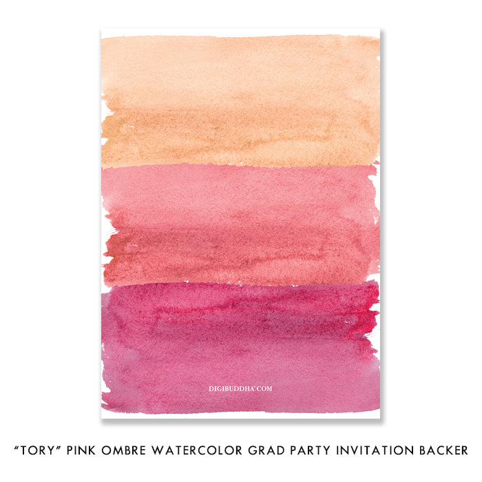 "Tory" Pink Ombre Watercolor Graduation Party Invitation