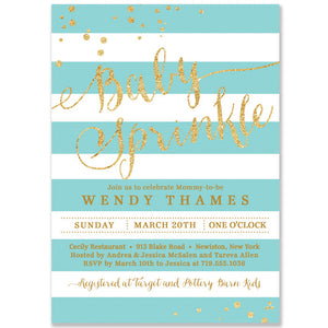 "Wendy" Aqua Stripe Baby Sprinkle Invitation