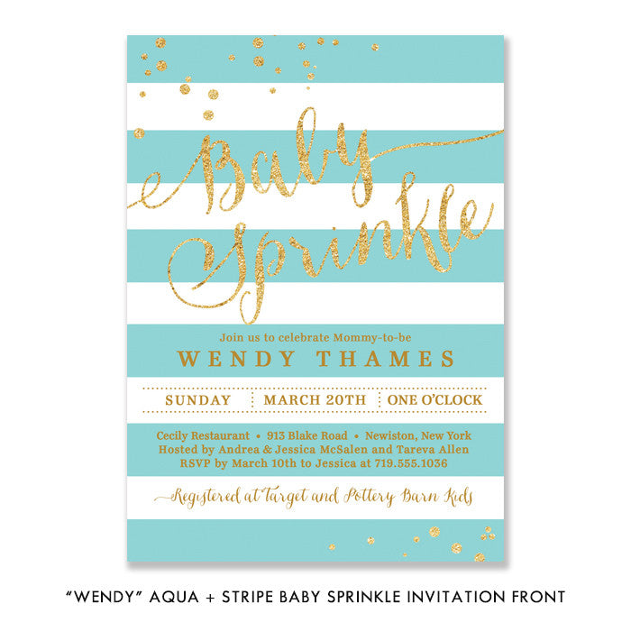"Wendy" Aqua Stripe Baby Sprinkle Invitation