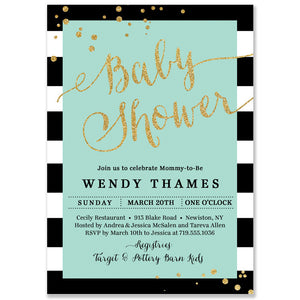 "Wendy" Blue Mint + Stripe Baby Shower Invitation