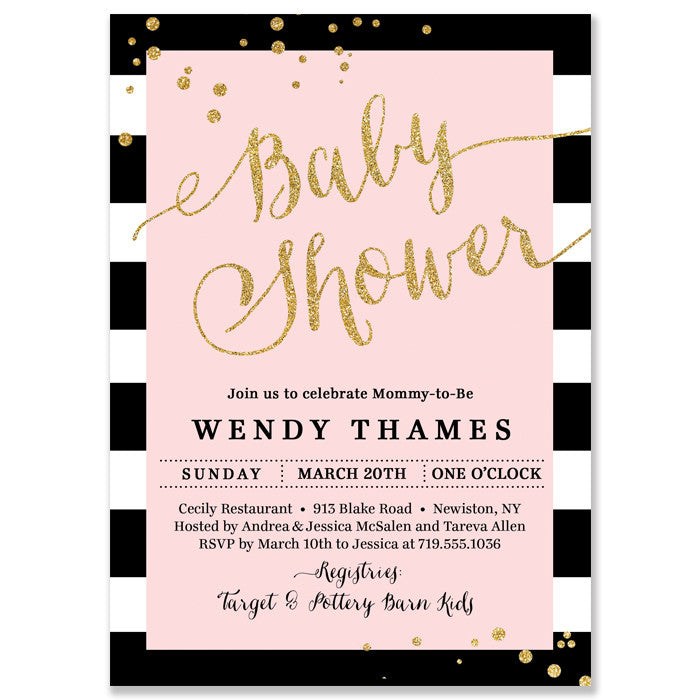 "Wendy" Blush Pink + Stripe Baby Shower Invitation