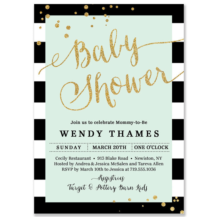 "Wendy" Mint + Stripe Baby Shower Invitation