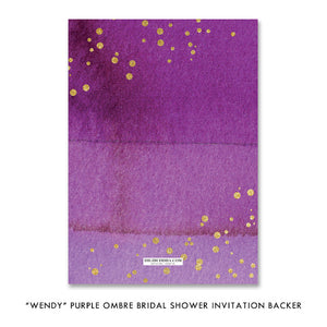 Elegant ombre purple and gold bridal shower invitations with a modern lavender hue and bold gold typography.